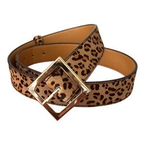 Leopard Print Belt Genuine Leather Face With PVC Backing & Gold tone Buckle XL